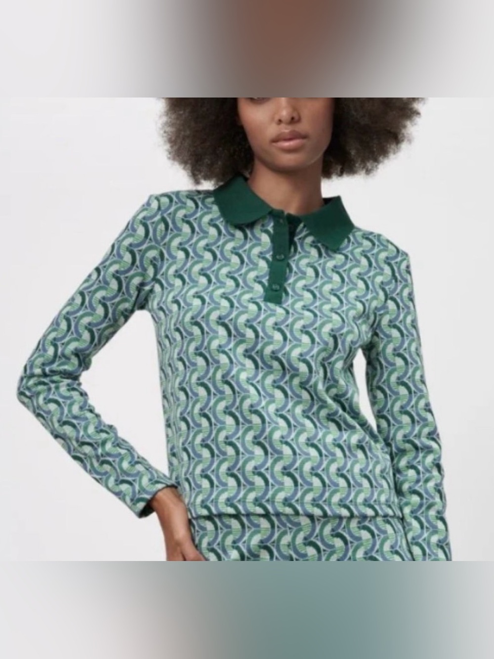 Zara -  Geometric Jacquard Half Button Long Sleeve Fun Blouse Size Medium